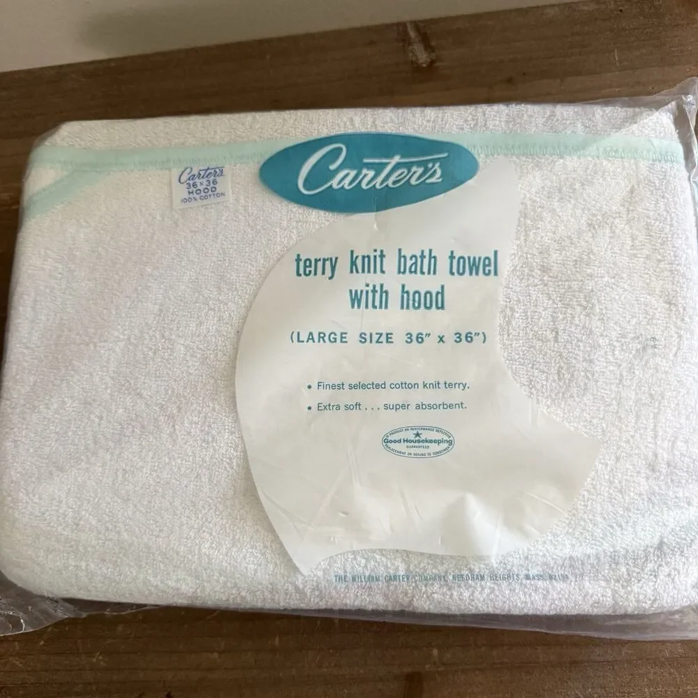 Vintage Carters Baby 100% Cotton Hooded Bath Towel New In Package White
